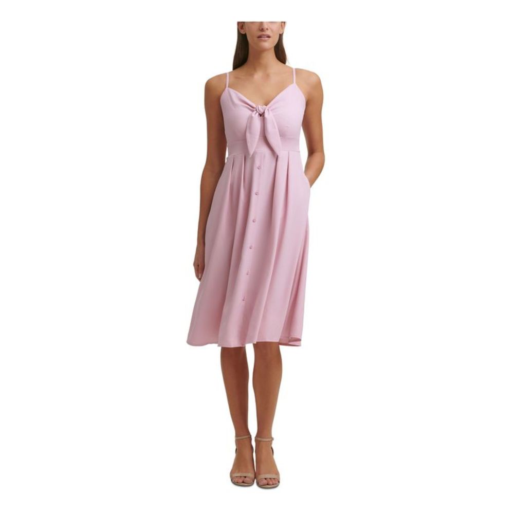 KENSIE DRESSES Womens Pink Tie Front Button Detailed Skirt Dress 8